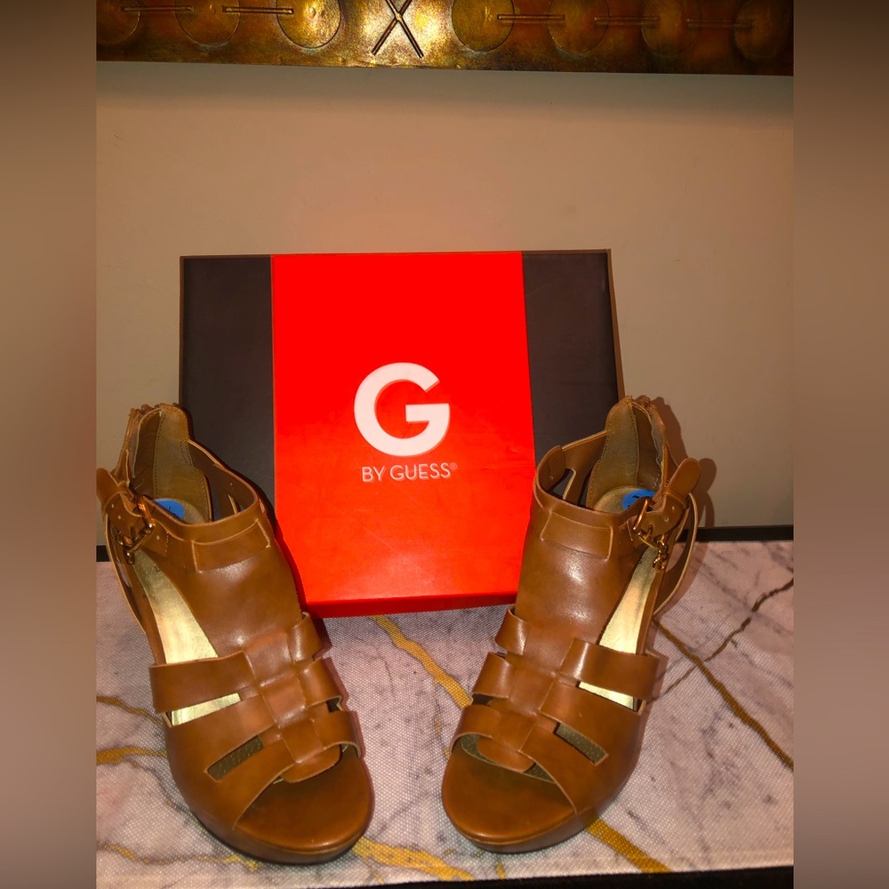 Guess; very cute with chunky heel; classy and comfortable platforms;